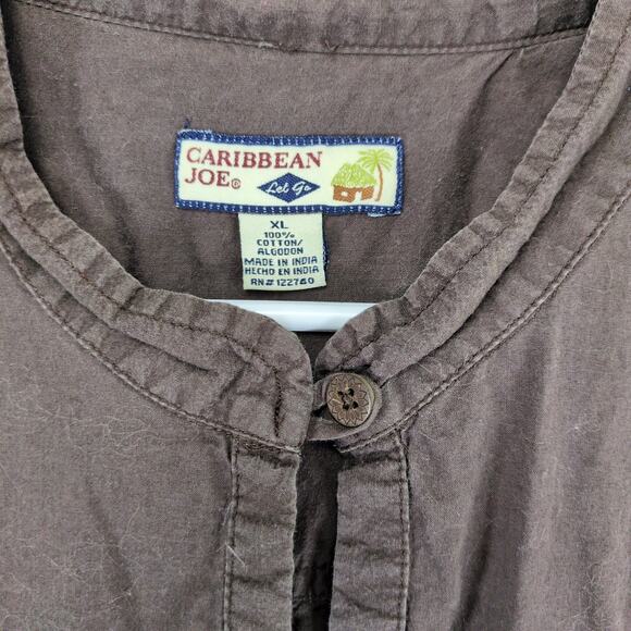 Caribbean Joe Women's XL Button Up Tunic Shirt, Brown Safari Cargo 3/4 Sleeve - Picture 2 of 6